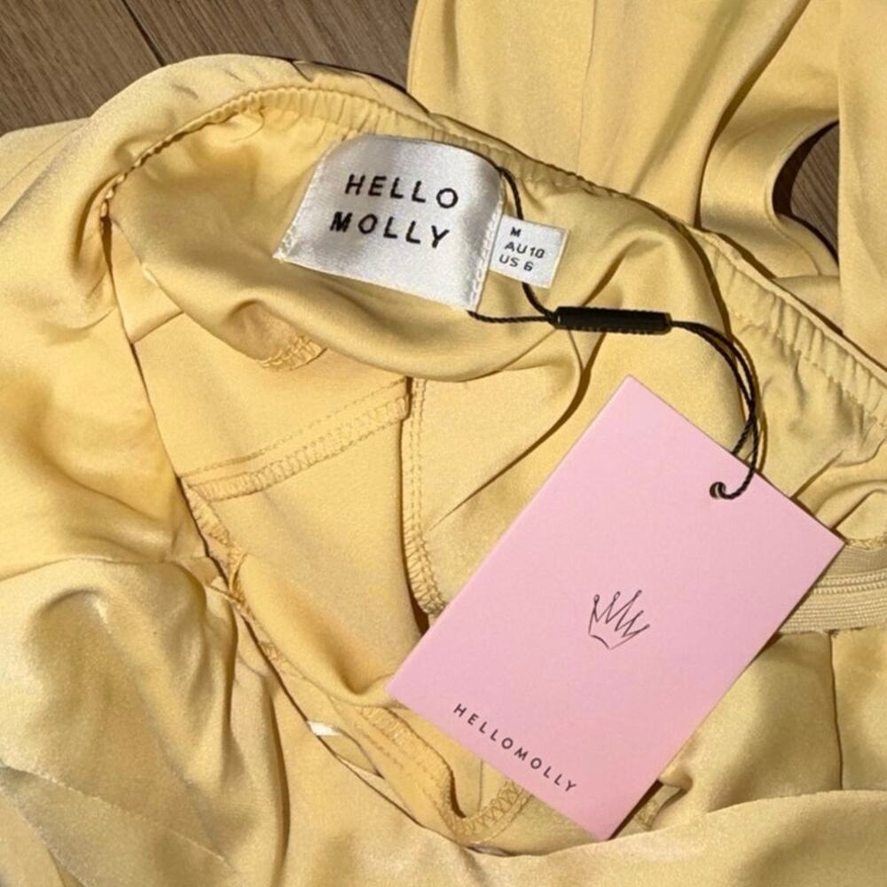 Hello Molly Pale Yellow One-Shoulder Satin Maxi Dress - Picture 6 of 9